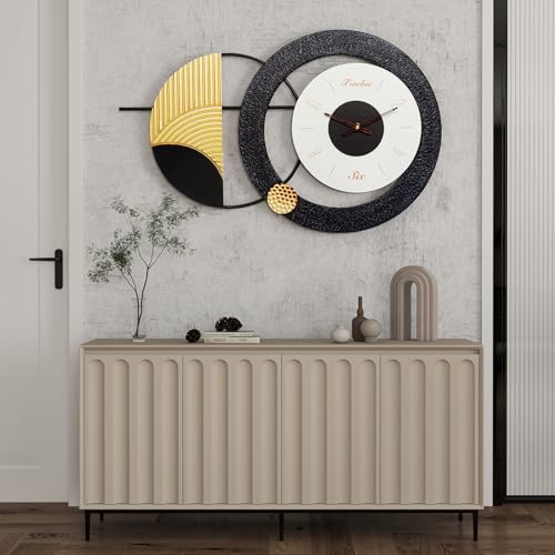 Modern Wall Clock Battery Operated Big Wall Clocks Large Mid Century Clock for Living Room,Silent Metal Wall Watch Circle Geometric Timepiece for Home,Living Room,Bedroom-26X16inch - color: K-black Gold-26x16inch