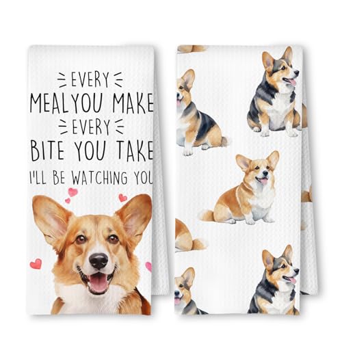 Corgi Dog Kitchen Towels Set of 2, Corgi Gifts for Lovers Women Men Dish Tea Towels for Kitchen Decor, Dog Mom Lovers Owners Gifts Hand Towels, 16x24 Inches - color: Corgi