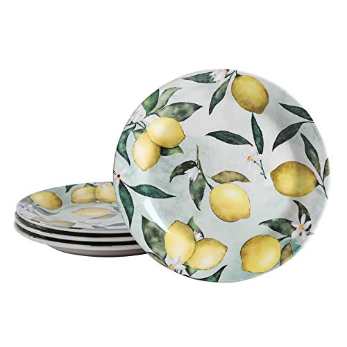 Bico Lemon Dreams Salad Plates Set of 4, 8.75 Inch Ceramic Dessert Plates for Salad, Appetizer, Side Dishes, Microwave and Dishwasher Safe, Gift for Housewarming and Thanksgiving - color: Lemon Dreams