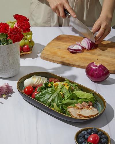 12" Deep Serving Platters, Stoneware Party Tray Set for Entertaining, Microwave Safe Large Platter for Fruit/Cheese/Cookie/Sushi/Appetizer, Ceramic Serving Trays Plates of 4, Aurora Green - size: Deep