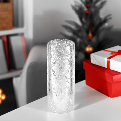 WGVI Hurricane Candle Holder Sleeve, W: 4", Ht: 10", Silver Speckled Glass Cylinder Open Both Ends, Chimney Tube Shade, 2 Pieces - color: Silver Speckle, size: 4x10"H