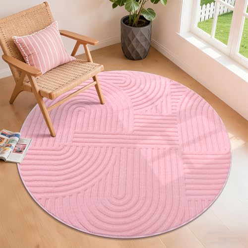 Pauwer 4ft Area Rugs for Living Room, Modern Non Slip Washable Rug, Pink | Arch Pattern, Soft Fluffy, Neutral, Boho Accent, Indoor Round Floor Carpet, For Kids Room Dining Room Nursery Entryway - color: Pink, size: 4' (Round)