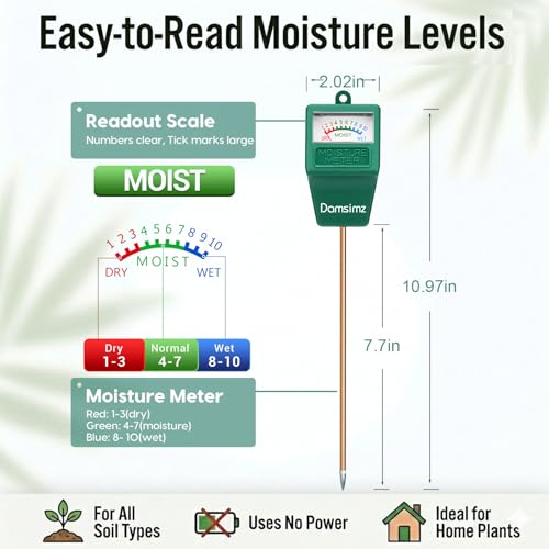 Soil Moisture Meter for Plants, Plant Water Meter, Soil Tester | Plant Moisture Meter for Houseplants, Prevent Over & Underwatering, No Battery Needed, Hydrometer for Indoor & Outdoor Plants