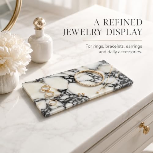 Calacatta Viola Marble Vanity Tray, 12 x 6 Inch | Natural marble for perfume, soap dispensers, jewelry, keys and candles; flat rimless 11.8 x 5.9 in tray, one piece included. - color: Slap 30x15cm