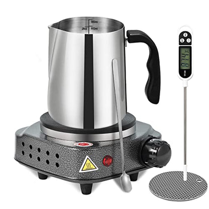 SAEUYVB Candle Making Kit/Supplies with Electric Hot Plate(Silver Gray) | Wax Melter for Candle Making,Candle Making Supplies for Beginners with Pouring Pot,Hot Plate,Instruction Manual and More - color: silver gray kit