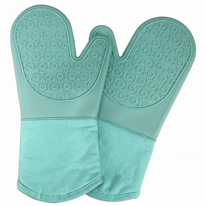 Silicone Oven Mitts 2-Pack, 13.5" Heat Resistant 500F, Non-Slip BPA-Free with Soft Cotton Lining, Kitchen Gloves for Baking, Cooking, BBQ & Grilling（Blue） - color: Green