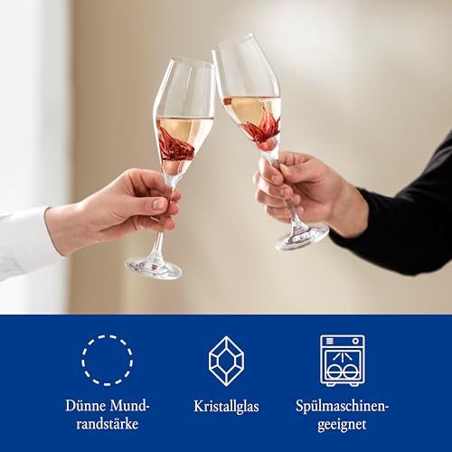Villeroy & Boch La Divina Collection Champagne Flute, 4 oz Capacity, Set of 4 Crystal Glass, Made in Europe | Crystal glass champagne flutes, made in Europe, dishwasher safe, finely curved for champagne or sparkling Prosecco - style: Champagne Flute