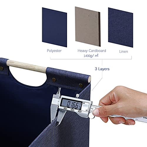 HOONEX Large Foldable Storage Bins, Linen Fabric, Pack of 2, Storage Baskets with Wooden Carry Handles and Sturdy Heavy Cardboard, for Home, Office, Car, Nursery, Blue - color: Blue