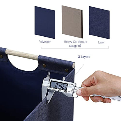 HOONEX Large Foldable Storage Bins, Linen Fabric, Pack of 2, Storage Baskets with Wooden Carry Handles and Sturdy Heavy Cardboard, for Home, Office, Car, Nursery, Blue - color: Blue