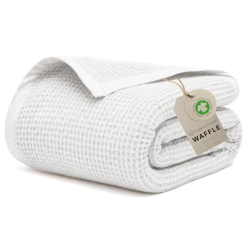 GOTS Certified 60"X80" Twin 100% Organic Cotton Waffle Blanket-White | Premium Waffle Blankets & Throws for Bed, Throw Blanket for Couch, Modern & Cozy Blanket, All Season, Comfy and Soft Blankets - color: Snow White, size: Organic Cotton - Twin