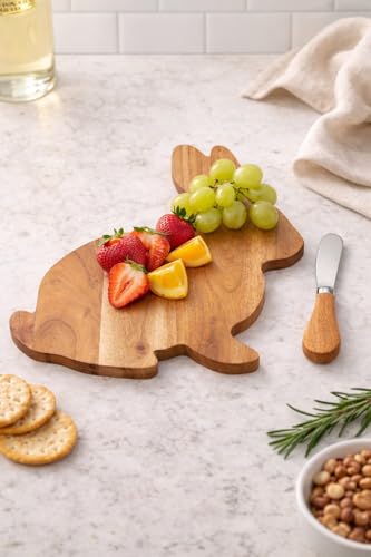 Easter Bunny Shape Acacia Wood 2-Piece Serving Tray w/Spreader Knife 10" | Easter Decor, Acacia, 2-Piece, Gift Idea