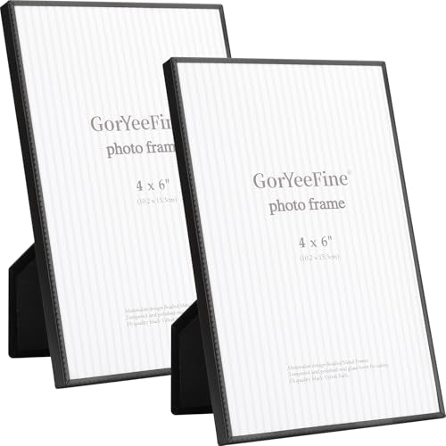4x6'' Matte Black Metal Picture Frames 2Pack with HD-Tempered Glass - Minimalist Design Thin Edge with Beading, Velvet Back,Tabletop & Wall Mount - color: Black, size: 4x6''(2PK)