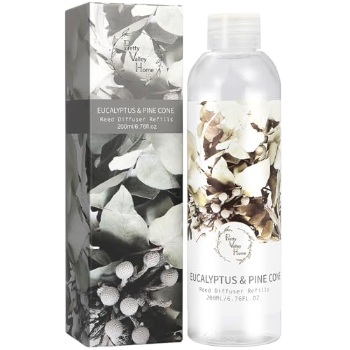 Reed Diffuser Refill, Eucalyptus Pine Cone Reed Diffuser Oil Natural Scented Essential Oil Refill Home Fragrance for Bathroom, Bedroom, Office Decor 200ml (6.76oz) - color: Eucalyptus Pine Cone