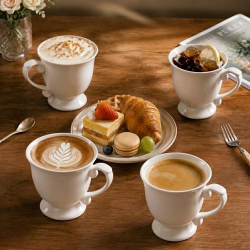 18 Oz Fine Bone China Coffee Mugs Set of 4 | Elegant Royal Goblet Coffee Cups with Handles, Large Tea Mugs for Latte, Cappuccino, Hot Beverages, Housewarming Wedding Gift - color: 4Pcs Goblet Style