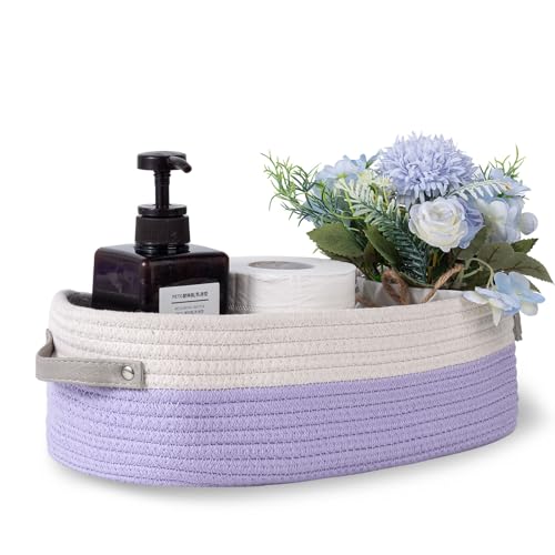 Cotton Rope Woven Basket Toilet Paper Baskets for Organizing Decorative Basket for Boho Decor Small Storage Basket Gift Baskets 13"x5.9"x4" Purple - color: 1 Purple
