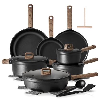 SENSARTE 20Pcs Nonstick Pots and Pans Set, Black Titanium Cookware Set | Healthy Kitchen Cooking Set, Induction Compatible, Dishwasher Safe, PFOA/PFOS Free - color: Midnight Black