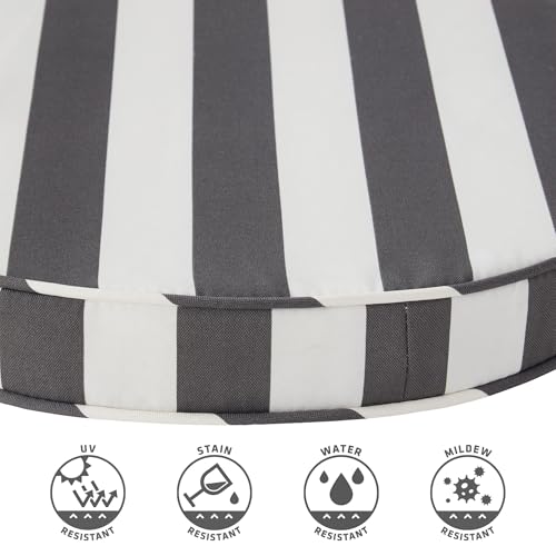Set of 2 Outdoor 18 inch Round Patio Dining Chair Pads – Comfortable Fiber-Filled Seat Cushions with Ties, Reversible Polyester Fabric, Canopy Stripe Gray - color: Canopy Stripe Gray