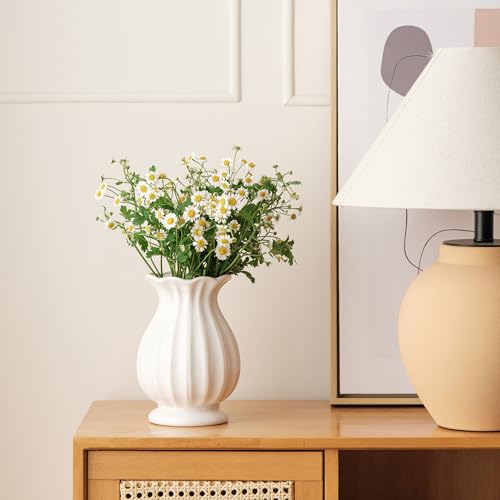 White Ceramic Vase, 7.8 Inch Flower Vase Home Decor Modern Decorative Vases | Unique Minimalism Vases for Pampas Grass Farmhouse Bedroom Living Room Cabinet Table Centerpieces Wedding Decorations