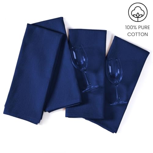 Waffle Kitchen Towels Large 16x26 inch 100% Cotton Set of 4 - Soft Absorbent Washable Tea Towel for Kitchen - Dish Cloths Quick Drying - 320 GSM Quality Dish Towel Blue - color: Blue
