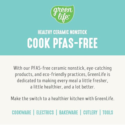 GreenLife 16 Piece Ceramic Nonstick Pots & Pans Cookware Set, Turquoise | PFAS-Free Ceramic Nonstick, Stockpot, Frying Pans, Saucepans, Sauté Pan, Stay-Cool Handles, Dishwasher & Oven Safe up to 350F - color: Mint Green, style: Soft Grip