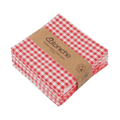 Checkered Kitchen Towels - Dish Drying Towels (24" x 16") Reusable & Cute Perfect as Kitchen Towels Set, Dishcloths for Kitchen - (6 Pack) (Red) - color: Red, size: Set of 6