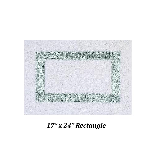 Better Trends 100% Cotton Hotel Collection Bath Mats Set, White & Blue Mats - Tufted, Reversible & Absorbent & Machine Washable 2 Piece Bathroom Rug Set, Shower & Sink Bath Rug - color: White & Blue, size: 2 Piece Set (17" x 24" | 17" x 24")