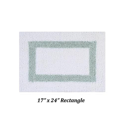 Better Trends 100% Cotton Hotel Collection Bath Mats Set, White & Blue Mats - Tufted, Reversible & Absorbent & Machine Washable 2 Piece Bathroom Rug Set, Shower & Sink Bath Rug - color: White & Blue, size: 2 Piece Set (17" x 24" | 17" x 24")