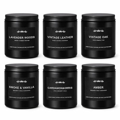 Candle Set for Men, 6 Pack Soy Wax Scented Candles Manly Gift Set, 300H Long Lasting Home Fragrance with Masculine Scents, Gift for Dad, Husband or Boyfriend - size: 6 Pack