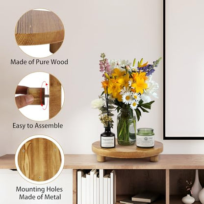 Wooden Plant Stands,Wood Risers Indoor Outdoor for Decor,Wooden Stool Display Stand for Home Table Bathroom Kitchen,Round Brown,3PCS