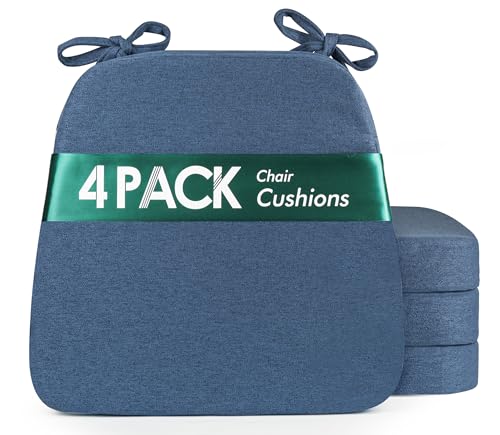 kingphenix Chair Cushions for Dining Chairs, Set of 4, 2.5 Inches Thick | High-Density Foam Kitchen Chair Cushions with Ties, Non-Slip Bottom and Removable Machine-Washable Covers, Navy Blue - color: Navy Blue, size: 4 Count(Pack of 1)