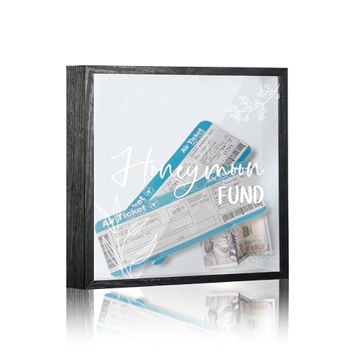 Honeymoon Fund Box, 8×8 Wedding Shadow Box Frame with Slot, Minimalist Greenery Wedding Money Saving Decoration for Reception Bridal Shower, Travel Fund Memory Keepsake Gift -A20 - size: 8×8 minimalist greenery