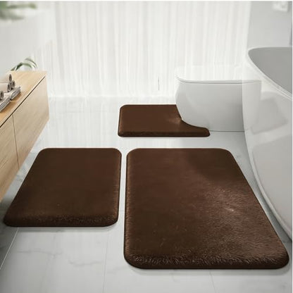 RUN HELIX Bathroom Rugs Sets 3 Piece, Soft Absorbent Memory Foam Bath Mats Set, Dry Fast Bath Mat, Machine Washable Bath Rug Set for Bathroom （Chocolate） - color: Brown