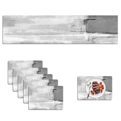 Mcalk Dark Grey Table Runner and Placemats Set of 6 Pieces, Grey Placemat, Cloth Place Mats Indoor for Kitchen, Washable Abstract Placemats Linen Material for Dining Table - color: 01grey