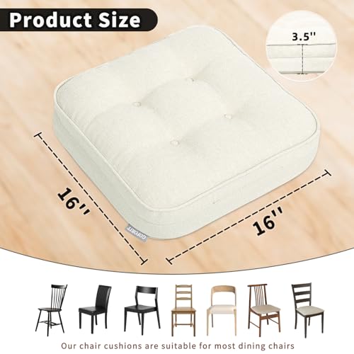 GOFORIT Memory Foam Cushion，Square Seat Cushions for Dining Chairs,Non-Slip Chair Pads with Removable Cover, 16'' x 16'', Off White - color: Off White