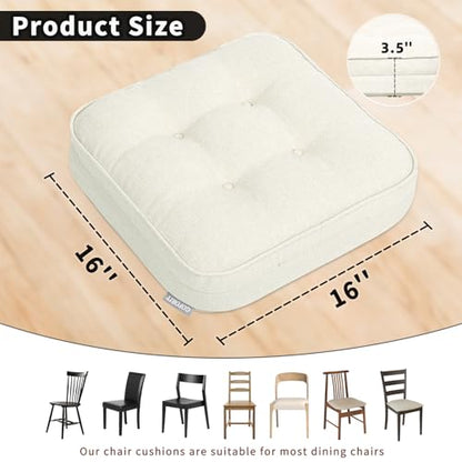 GOFORIT Memory Foam Cushion，Square Seat Cushions for Dining Chairs,Non-Slip Chair Pads with Removable Cover, 16'' x 16'', Off White - color: Off White