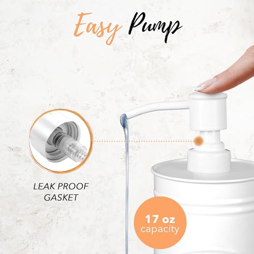 Autumn Alley Kids Bathroom Accessories Set – 2-Piece White Soap Dispenser & Toothbrush Holder, Farmhouse Bathroom Countertop Organizer for Kids, Durable Metal Bathroom Set with Wood Handle - color: White