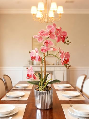 Fake Orchid Plant Artificial Flowers Pink Orchids in Ceramic Vase Faux Real Touch Flowers for Decorations Table Centerpiece Arrangements Fake Flowers that Look Real Home Decor