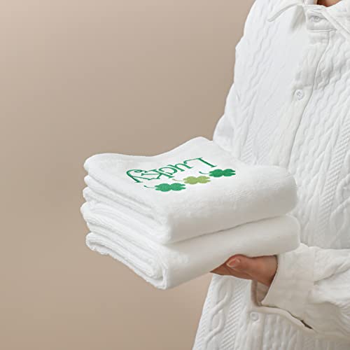 St. Patrick's Day Hand Towels 100% Cotton Embroidered Green Gnome Shamrock Decorative Bathroom Kitchen Dish Towels Set Gift Set of 2 14x29 inch - color: St.gnome