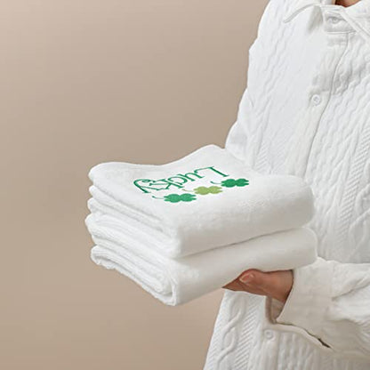 St. Patrick's Day Hand Towels 100% Cotton Embroidered Green Gnome Shamrock Decorative Bathroom Kitchen Dish Towels Set Gift Set of 2 14x29 inch - color: St.gnome