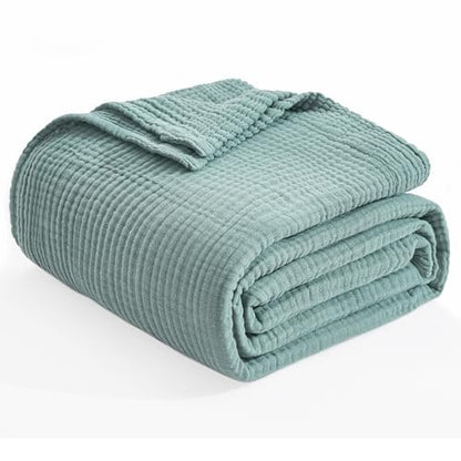 EMME Muslin Cotton Queen Blanket for Bed 90" x 90" Lightweight Breathable Layering Bedspread Gauze Soft Lightweight Airy Teal - color: 01 - Teal, size: Queen (90" x 90")