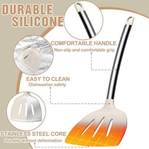 Kitchen Utensils Set-Umite Chef 34 Pcs Silicone Cooking Utensils Set for Nonstick Cookware-Silicone Spatulas Set, Stainless Steel Handle-Khaki Kitchen Gadgets Tools, Pots and Pans Accessories - color: Khaki