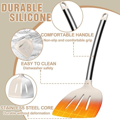 Kitchen Utensils Set-Umite Chef 34 Pcs Silicone Cooking Utensils Set for Nonstick Cookware-Silicone Spatulas Set, Stainless Steel Handle-Khaki Kitchen Gadgets Tools, Pots and Pans Accessories - color: Khaki