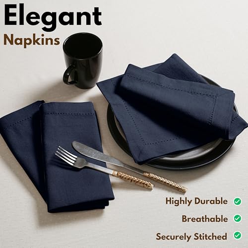 Native Fab Cloth Napkins Set of 4, 100% Cotton, Hemstitch Mitered Edges, Washable Fabric Napkins, 18x18 inch, Soft, Breathable, Reusable Hotel Quality Napkins for Events, Party, Wedding - Navy Blue - color: Navy Blue, size: 18" x 18" (Set of 4)
