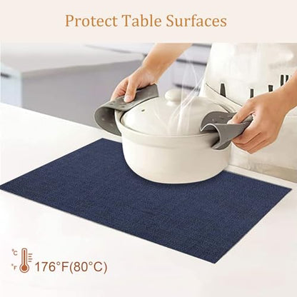 DACHUI Placemats Set of 4, Linen Look Woven Place Mats, Water Resistant, Heat Resistant, Washable, Durable Table Mats (Navy Blue) - color: Navy Blue, size: 4PCS