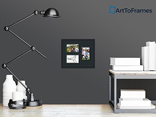 ArtToFrames Collage Photo Frame Double Mat with 3-4x6 Openings and Satin Black Frame - color: Dutch Blue, size: 3 - 4x6