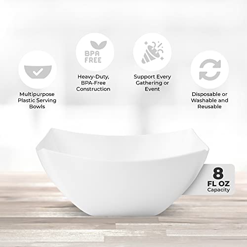 4 Pack Disposable White Plastic Serving Bowls 4 Square Party Candy Use 8oz | Square Design. Disposable Party Tableware. Salad, Fruit & Candy Use. Candy Buffet Containers. White Plastic. - color: White, size: 8 OUNCE