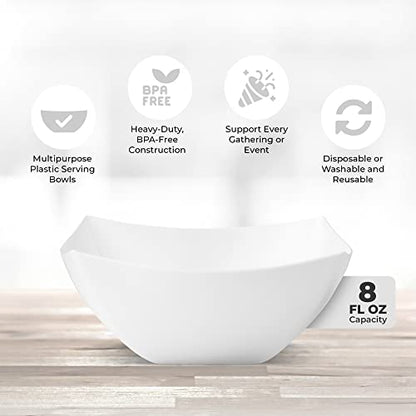 4 Pack Disposable White Plastic Serving Bowls 4 Square Party Candy Use 8oz | Square Design. Disposable Party Tableware. Salad, Fruit & Candy Use. Candy Buffet Containers. White Plastic. - color: White, size: 8 OUNCE