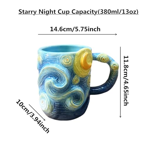 Ceramic Large Coffee Mug, 13oz 3D Handmade and Hand-painted Starry Sky Tea Cup