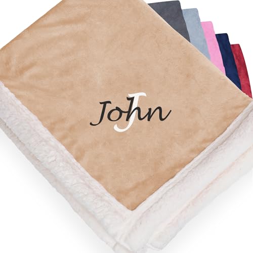 Personalized Sherpa Blanket - Reversible Custom Blanket with Micro Mink & Faux Lambswool, Throw Blankets for Bed & Couch - Tan (50"x60") - color: Tan