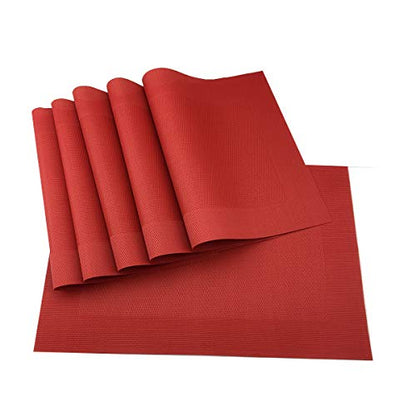 Vinyl Red Placemats Heat Resistant Dining Table Mats Non-Slip Washable Place Mats Set of 6 （Red） - color: Red